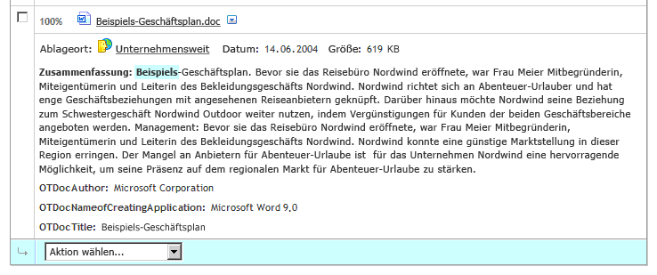 Beispiel für Suchergebnisse