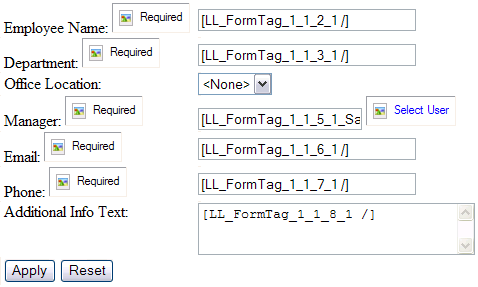Exportiertes HTML-Formularvorlage in der Webbrowseransicht. Wird im vorherigen Absatz beschrieben.