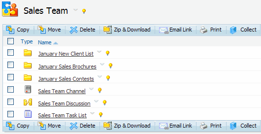 Projektarbeitsbereich Verkaufsteam; mit Objekten, die das Wort Januar enthalten.