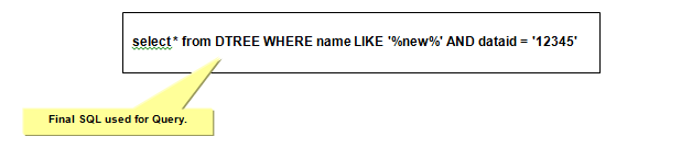 Abschließendes Beispiel-SQL: select * from DTREE WHERE name LIKE '%new%' AND dataid = '12345'